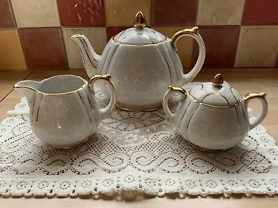 Sadler Grey And Gold  Teapot Milk Jug And Sugar Bowl 1960 S Vintage • £25.99