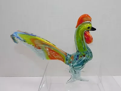 Vintage Colorful Murano Style Art Glass Rooster Figurine 8” X 8” Bird • $29.95