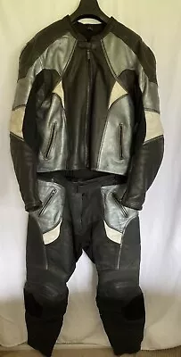 Vintage Mens Frank Thomas Leather Motorcycle 2 Pc Suit Grey 48  Chest 40  Waist • $180.52