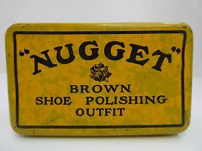 Vintage Nugget Brown Shoe Polishing Outfit Tin Antique Litho Sign Label • $39