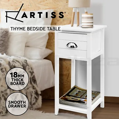 Artiss Bedside Table 1 Drawers Side Table Storage Cabinet Nightstand White THYME • $52.95