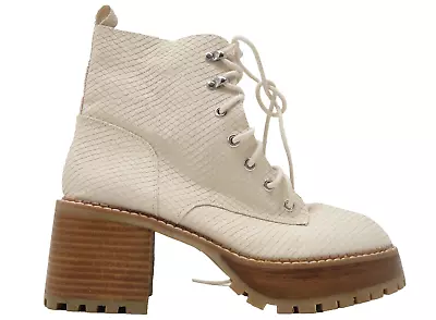 Mia Womens Ivory Leather Elija Combat Block Heel Platform Boots US 8.5 M EU 39 • $48.09