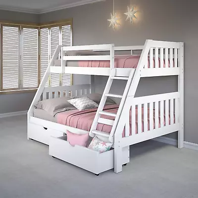 Austin Mission Twin Over Full White Bunkbed With Dual Underbed Drawers • $959.71
