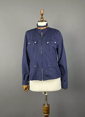 Women LAUREN RALPH LAUREN Navy Blue High Neck Belted Multi Pocket Jacket Size M • £40.86