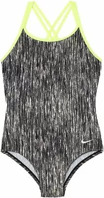 Nike Gray/Black Heathered Spiderback One-Piece Swimsuit Kids Size 12 A1923 • $42.50
