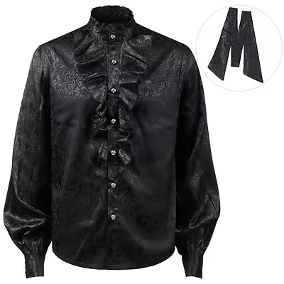 Men Pleated Shirt Medieval Clothing Steampunk Victorian Top Formal Dress Shirts • $42.48