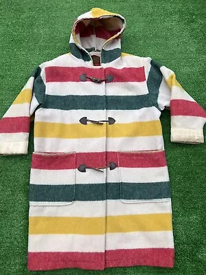 Woolrich Coat Size Large Cream With Hudson Bay Blanket Stripes Vintage 1980s • $258