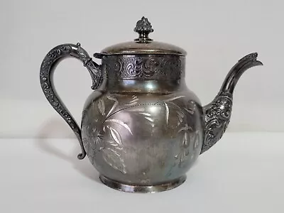 Hartford Silver Plate Co. Quadruple Plate 1211 Teapot Etched Flowers • $45