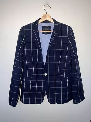 J. Crew Women's Regent Blazer Navy Blue Plaid Fitted Suit Jacket Size 8 • $32.99