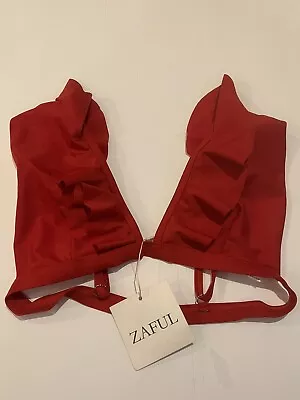 Zaful Women’s Swimwear Small Red Ruffle Bikini Top Removable Pads Sexy Trendy • $15.50