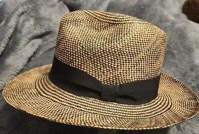Vintage Hand Woven Black And Natural Panama Hat Size L • $32.95