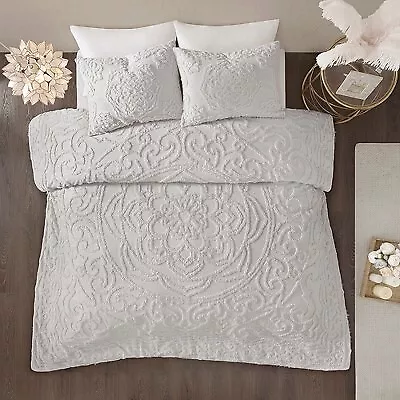 3pc Full/Queen Cecily Cotton Chenille Medallion Comforter Set - Gray • $45.99