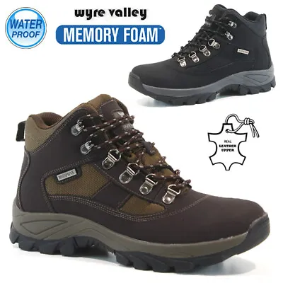 Mens Waterproof Trainers Leather Memory Foam Walking Hiking Ankle Boots Shoes • £34.95