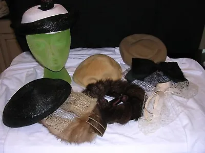 #MT Lot Of 8 Vintage 1940-50's Womens Ladies Church Hats ~mink Felt Straw Net • $42.50