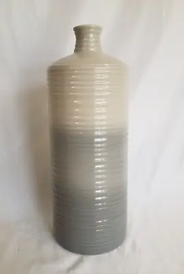 Large Grey Beige Ribbed Texture Ombre Ceramic Vase 34cm Tall • £10