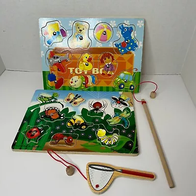 Lot Of 2 Magnetic Wooden Board Puzzles Toy Box Bugs Insects Melissa & Doug Toy • $17.15