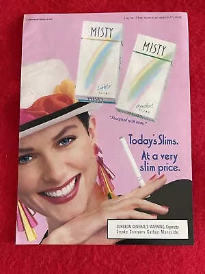 Vintage 1991 Misty  Cigarettes Print Ad Misty Slims Regular & Menthol • $3.88