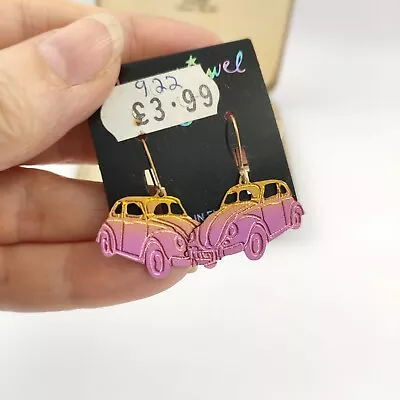 Vintage 80s Car Earrings Pierced Pink Copper Colour Dangle Kidney Wire  • £3.99