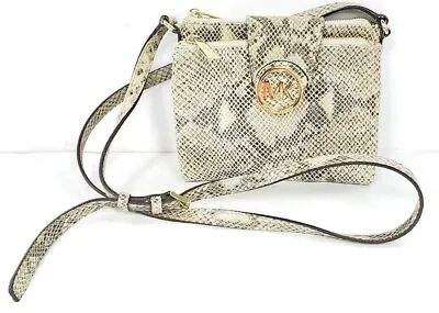 Michael Kors Fulton Large Ivory/Grey Snakeskin Leather Double Zip Crossbody Bag • $30