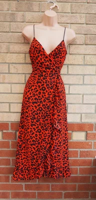 £24.99 • Buy Topshop Red Black Animal Print Ruffle Wrap Stappy Cami A Line Midi Dress 6 Xs