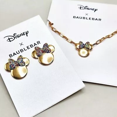 NWT Disney X Baublebar Minnie Mouse Rainbow Crystal Ears Necklace + Earring Set • $45