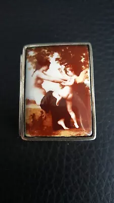 £50 • Buy Vintage 925 Silver & Enamel  Pill Pot / Snuff Box. Nude Lady & Cherub. VGC.
