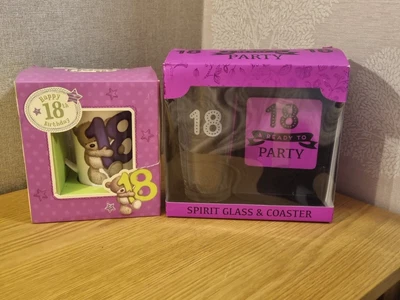 £7.99 • Buy 18th Birthday Gifts - Bear Mug And 'Ready To Party' Spirit Glass & Coaster Set