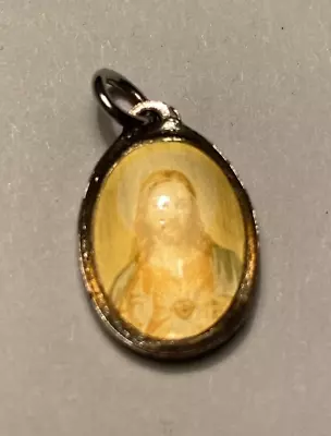 Vintage Catholic Curved Glass Jesus Mary Small Religious Medal French • $20