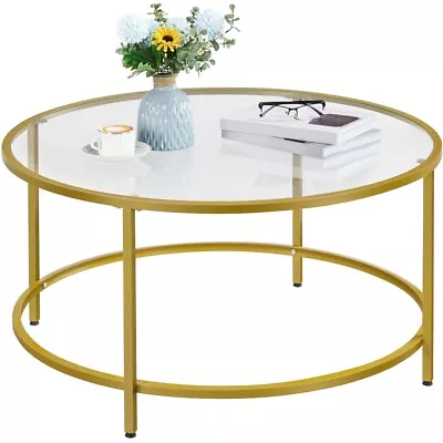 $89.98 • Buy Modern Coffee Table Round End Table W/ Glass Top For Living Room,Apartment,Gold