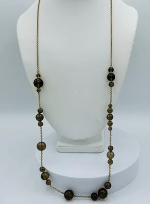 $5.99 • Buy J CREW Gold Long Chain Necklace Smokey Glass Bead