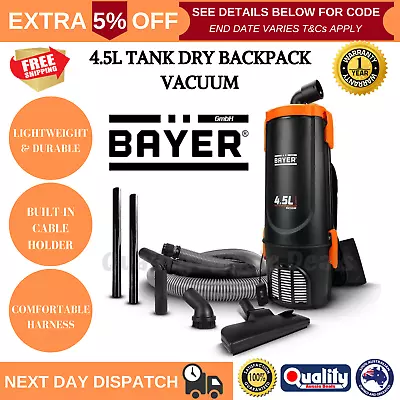 Bayer Tank Dry Backpack Vacuum 4.5L Hi-Powered Lightweight Vacuum Industrial NEW • $226.04