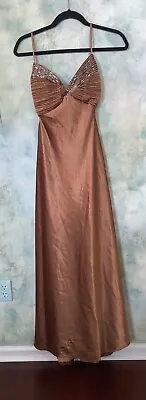 Vintage PARIS Tony Bowls Bronze Satin Jeweled And Beaded Evening Gown Dress Sz.  • $50