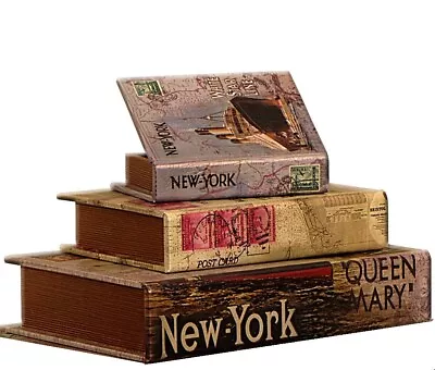 Set Of 3 Hollow Book Secret Storage Boxes  Fake Book Safe With Famous Seaships • £31.50