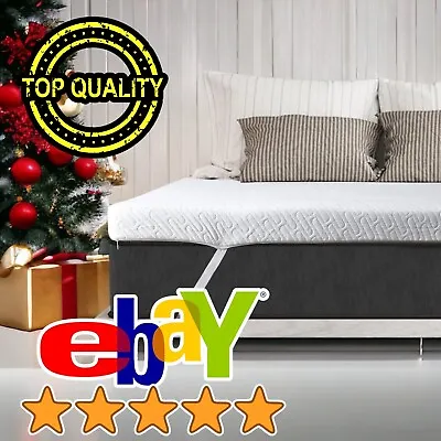 Memory Foam Mattress Topper With Luxury Cover And Elastic Straps - ALL UK SIZES! • £129.99