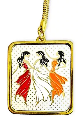 Three 3 Ladies Sankyo Music Box Keychain Goldtone Textured Metal Vintage Japan  • $89.10