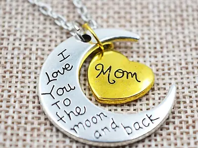 I Love You To The Moon And Back Engraved Heart Necklace Birthday Mother's Day  • £2.99