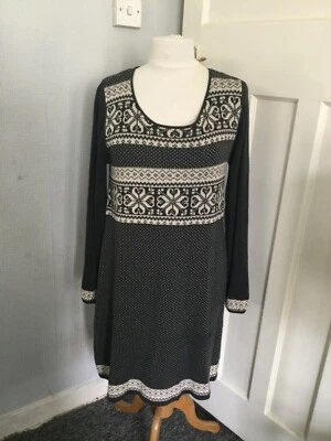 £15 • Buy FAT FACE Ladies Grey & White Knitted Long Sleeve Jumper Dress - Sz 18 - Fairisle