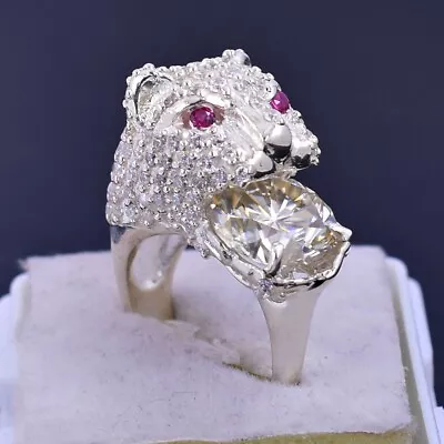 Stunning 4.10Ct White Diamond Solitaire Panther Ring925 Silver Great Shine • £86.74