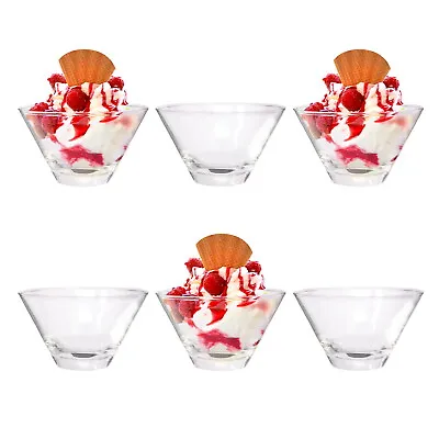 6 X Glass Dessert Bowls Ice Cream Sundae Glasses Appetizer Fruit Pudding Dishes • £12.99