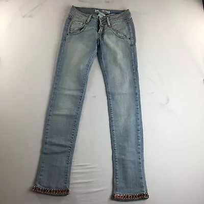 MET In Jeans Women's Skinny Fit Rhinestone Pockets Blue Jeans Casual Size 24 • $78.39