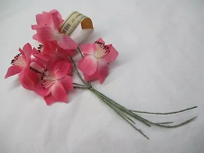 Fabric Millinery Flowers Cyclamen Pink Bunch Of 6 On Wired Stems Vtg 1950's • $6