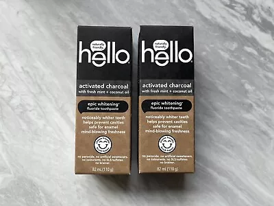 2x Hello Teeth Whitening Charcoal Fluoride Toothpaste Natural Fresh Mint 82ml • £3.99