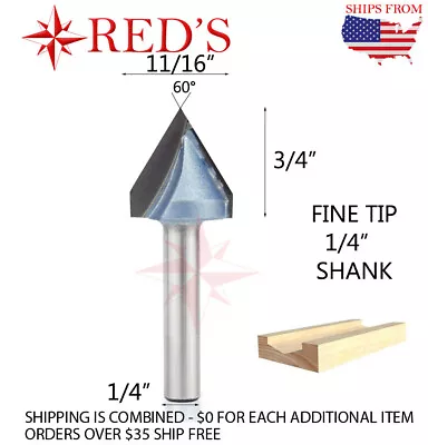 Tideway Carbide IND RC03081104E 60 Degree V Groove Carving 1/4  Shank Router Bit • $7.49