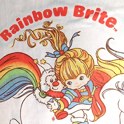 Rainbow Brite Full Flat Sheet 1983 Hallmark Card Vintage USA Bibb Bright Bedding • $40.24