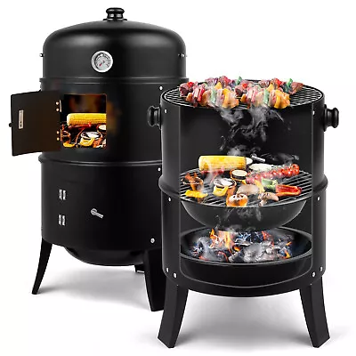 Charcoal Smoker BBQ Grill 3in1 Outdoor Vertical Smokers Portable Meat Cooker US • $55.97