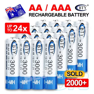 Rechargeable Batteries Upt24x 3000mAh AA/1000mAh AAA Recharge Battery NI-MH 1.2V • $7.45