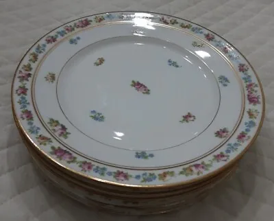 5 Ahrenfeldt Limoges Dessert Plates 7.25  Pink Blue Flowers Gold Trim  France • $49