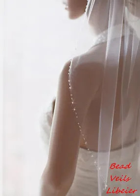 Fingertip Length One Layer White Ivory Champagen Wedding Bridal Veils Beaded • $13