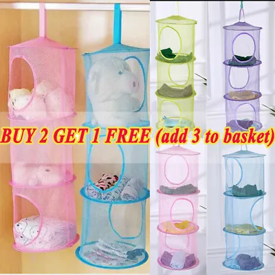 £6.83 • Buy Hanging 3Tier Storage Bag Mesh Net Kids Toy Bedroom Bathroom Home Tidy Organizer