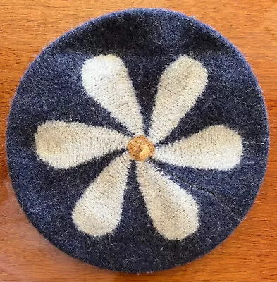 Urban Outfitters Women's Navy Beret Hat With White Flower Design New With Tags • $25